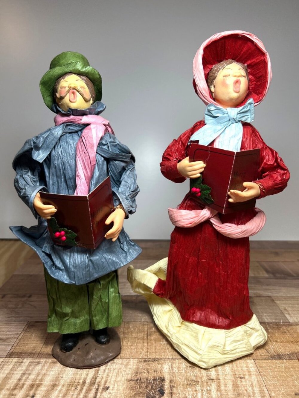Apex Victorian-Inspired Paper Mache Christmas Caroler Figurines Set Of Two